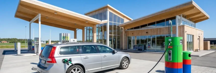 Station-service moderne avec pompes GPLc, symbolisant la diversification énergétique